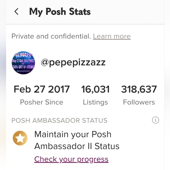 MY POSH STATS! SAFE PLACE TO SHOP AND ASK QUESTIONS!! - Picture 3 of 6
